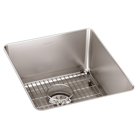 Elkay Lustertone Iconix 16Ga Ss 16X18.5X8 Single Undermt Sink Kit W Perfectdrain ELUHH1316TPDBG